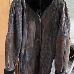 Shearling Brown Leather Women's Coat